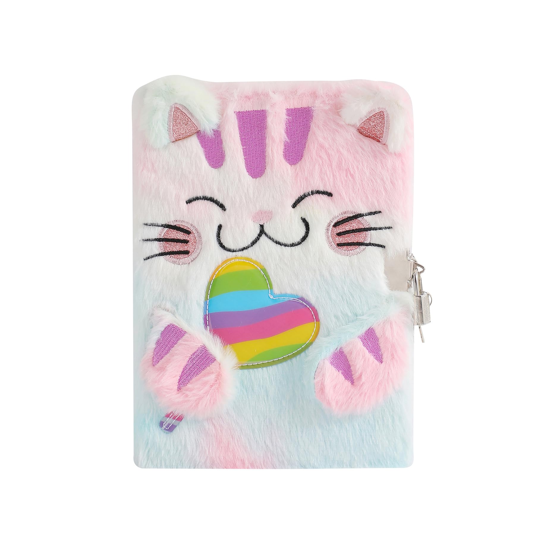 YankMooM Cat Diary for Girls Journal for Kids Diary with Lock, Fuzzy Secret Kids Journal Hardcover Fluffy Secret Diary Tie-Dye Notebook Gift for for