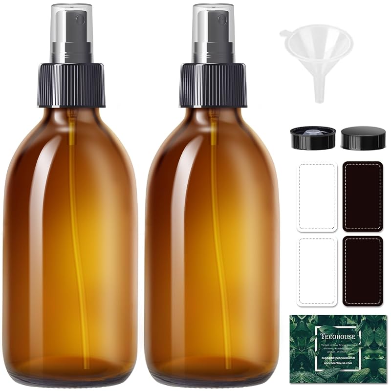 Tecohouse Frascos Spray de Vidro Âmbar 260 mL, Pacote com 2