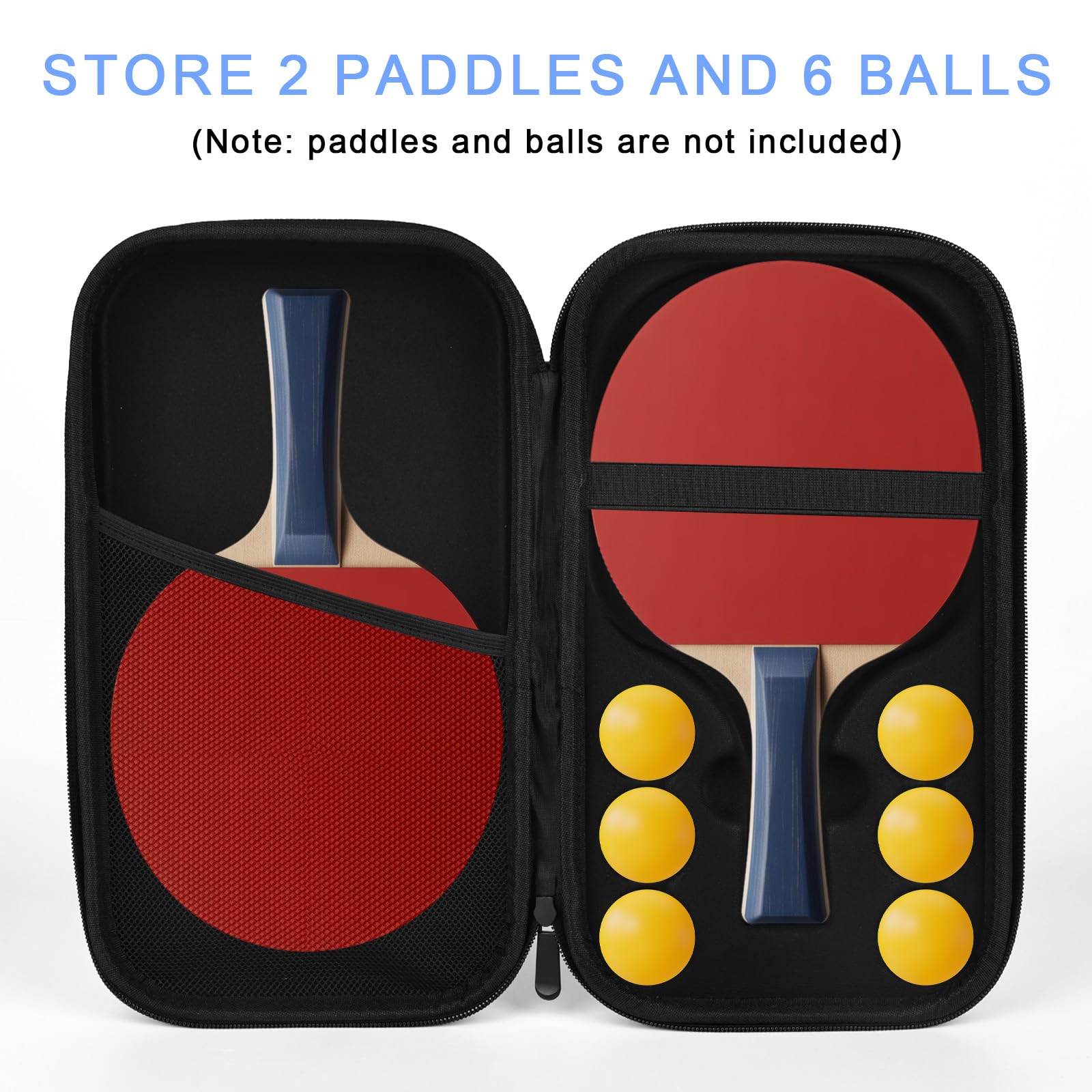 Housse Raquette Ping Pong, Pochette Raquette Ping Pong avec Rangement Balles Étui pour Raquette Ping Pong de Tennis de Table Convient pour 1 Pagaies et 6 Balles (Étui Uniquement)