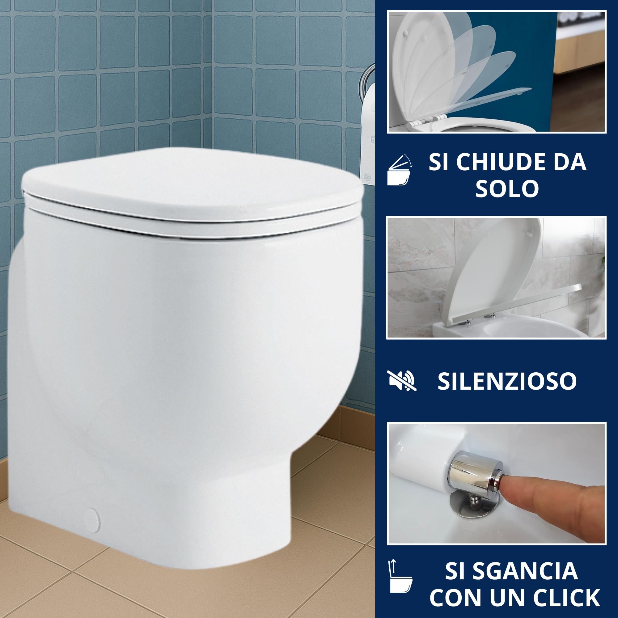 HYDRO HOME Tapa WC compatible con Pozzi Ginori 500 como original, termoendurecida, con bisagras fijación superior, Made in Italy (CIERRE SUAVE)