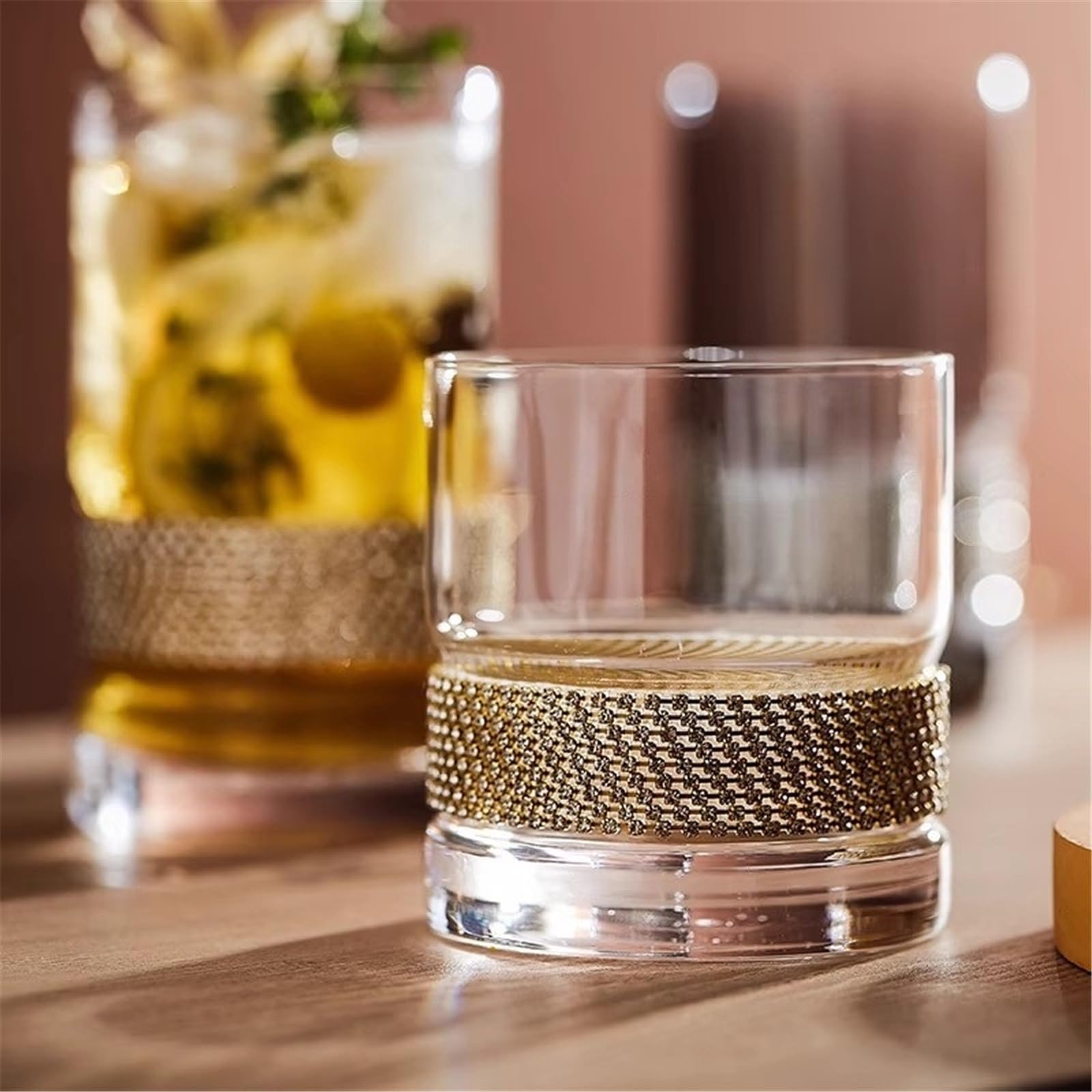 szklanki do picia Luksusowy kryształowy kubek bez nóżki, szklanki do whisky z ciężką podstawą Jadalnia(Clear,Duży)
