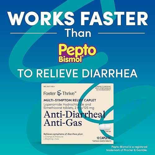 Miniatura 3 de Foster & Thrive Cápsulas antidiarreicas antigaseosas para aliviar múltiples síntomas con clorhidrato de loperamida y simeticona, tratamiento de