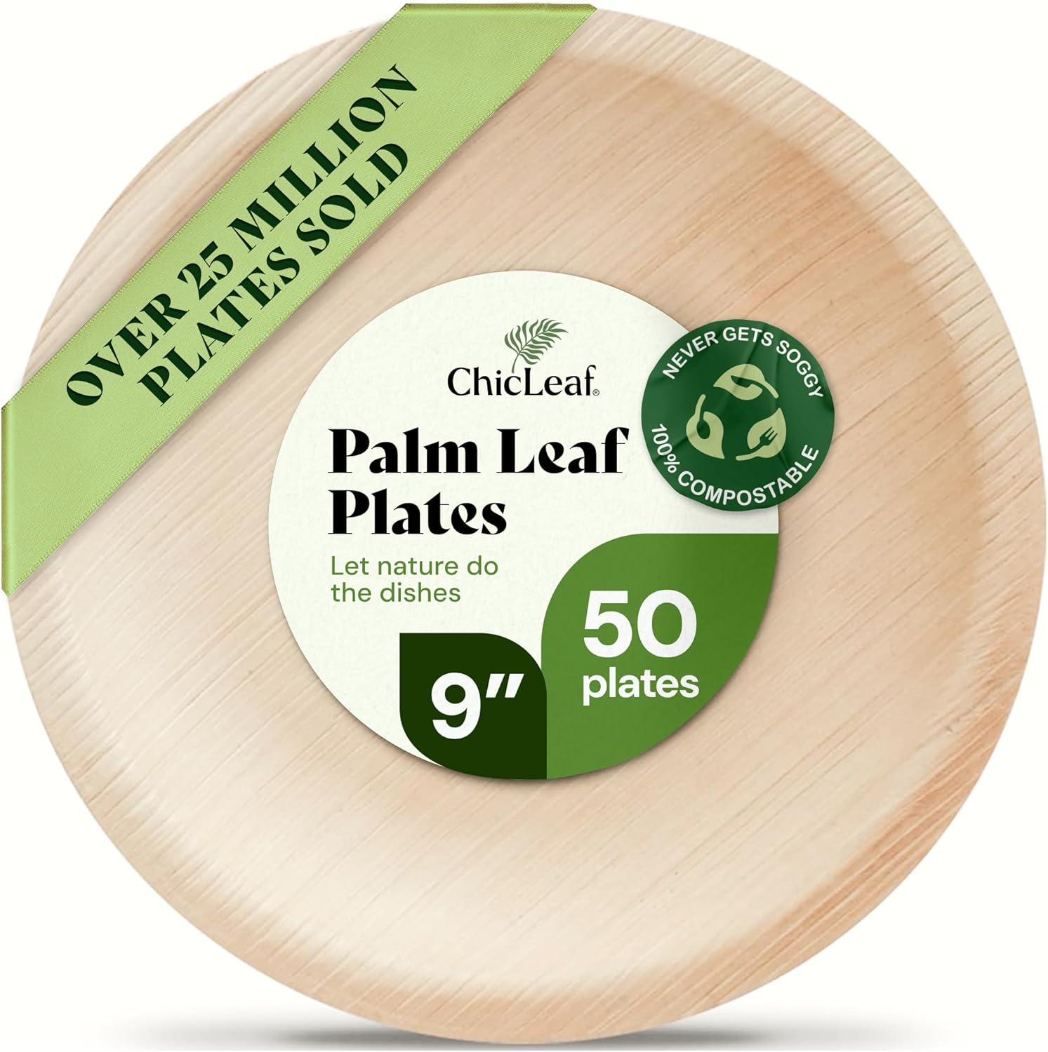 Chic Leaf Palm Leaf Plates - 9" Round (50 pack) - Compostable