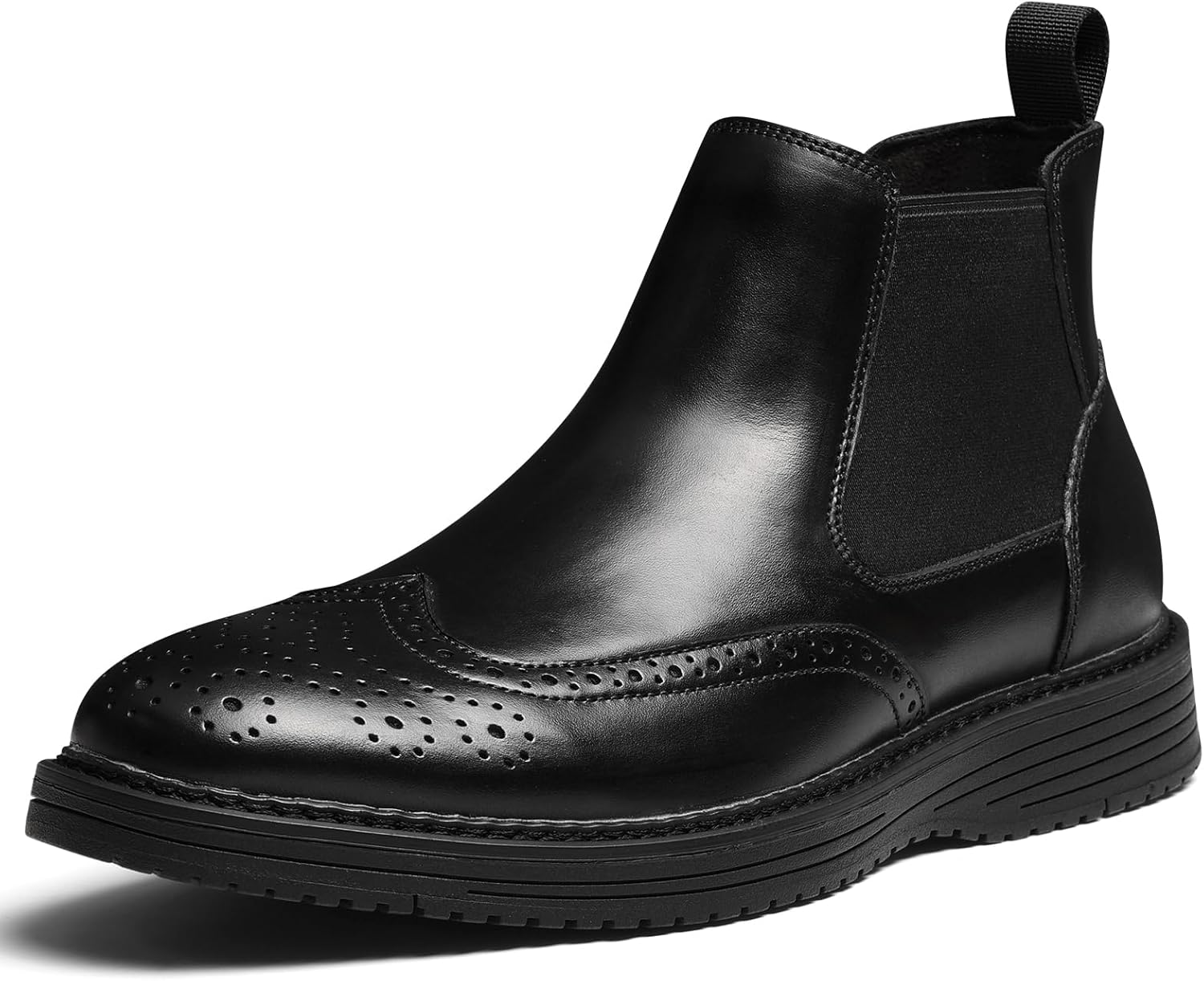 Chelsea Boots Men Genuine Leather Brogue Wingtip Casual Dress Boots Comfortable Cla...