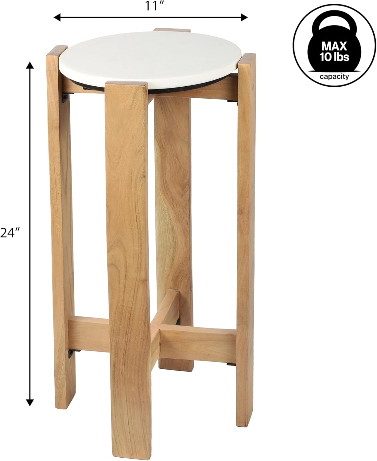 JONATHAN Y END3003A Elena 24" Minimalist Structured Wood Drink Table and Decorative End Table with White Marble Round Top for Living Room, Bedroom, Office, Bathroom, Natural