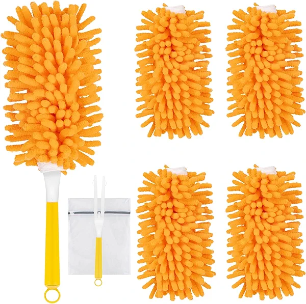 Nicemiya 4 Pack Reusable Duster Refills for Swiffer, Microfiber 360 Heavy Duty Dusters Refills Compatible with Swiffer Hand Duster(Include 1 Handle & Laundry Bag)