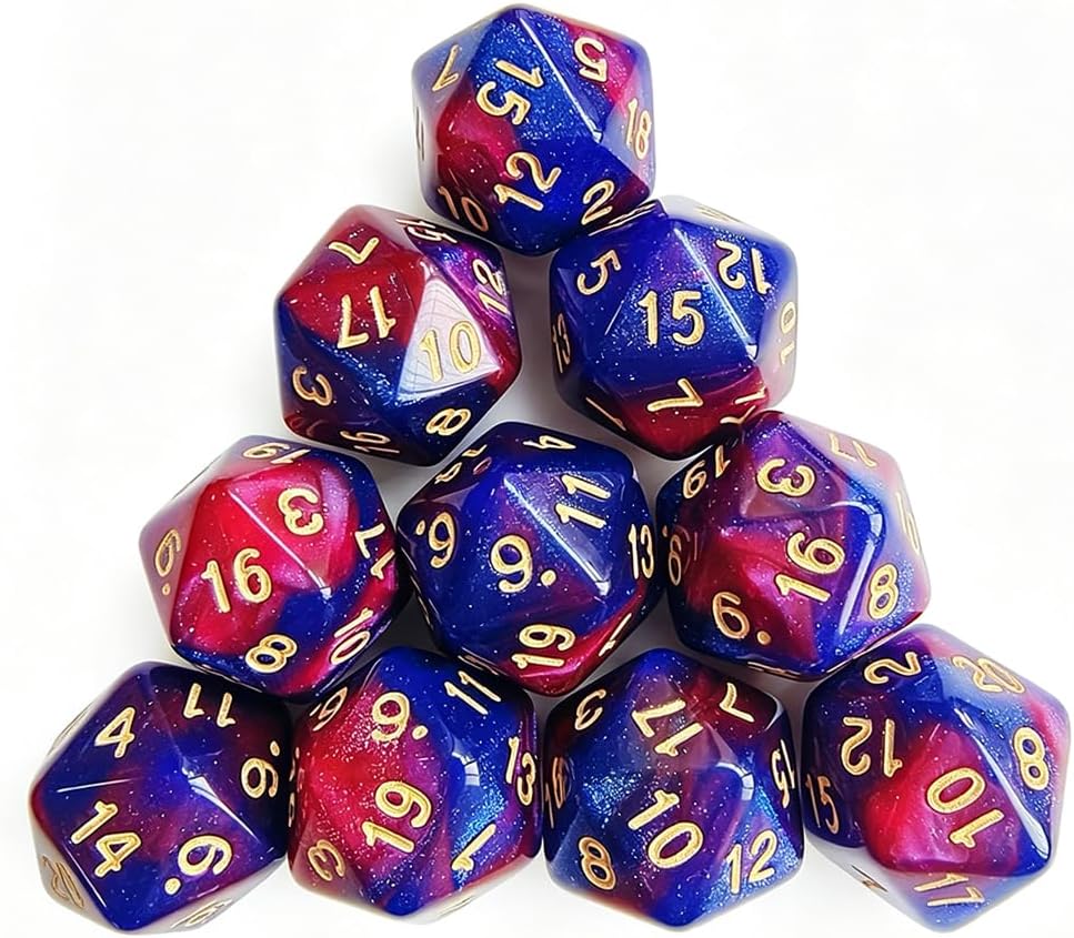 10 Pieces Polyhedral D20 Dice Set, 20 Sided Dice 20mm for RPG MTG DND Table Games (Pink Blue)