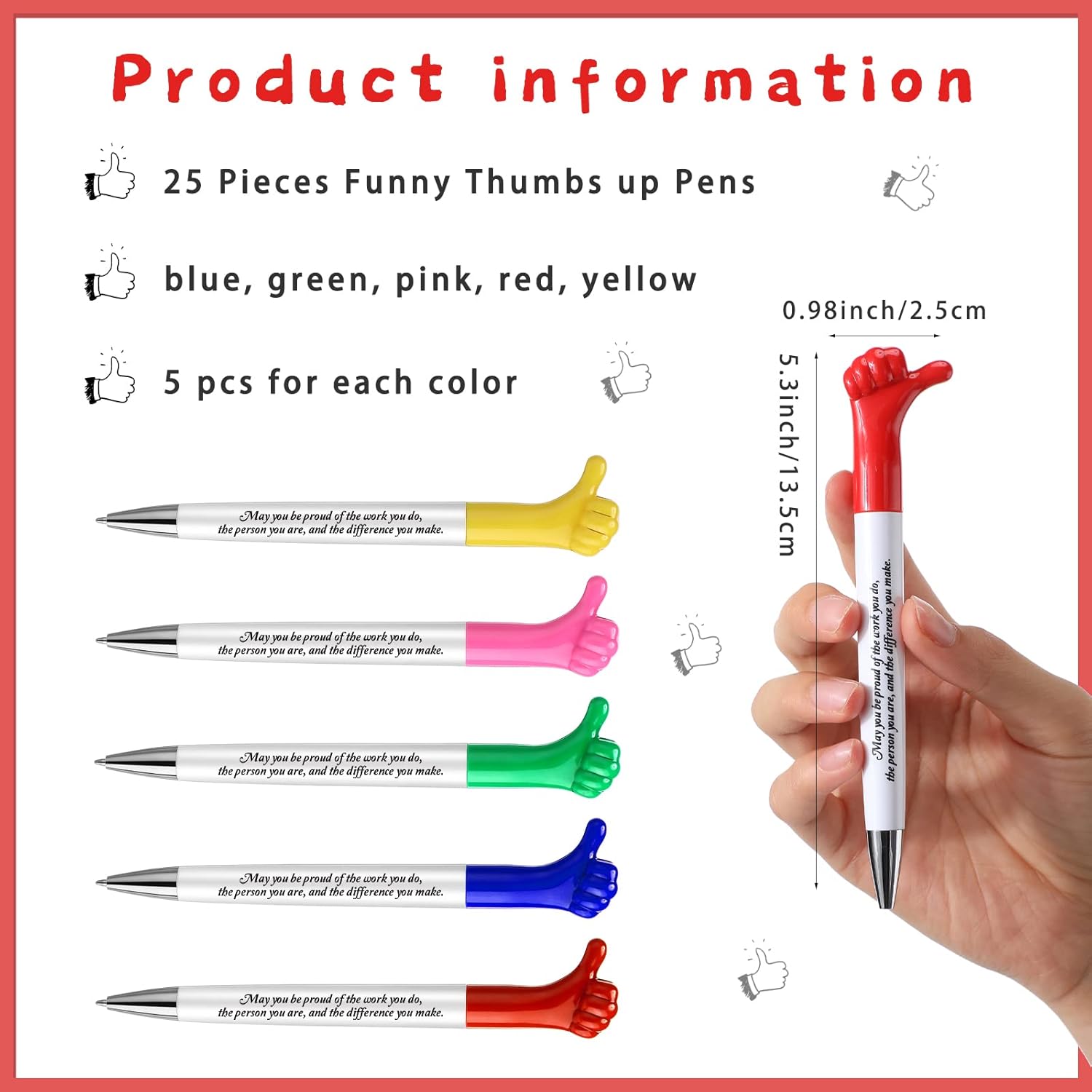 Fumete 25 Pcs 25 Pcs May You Be Proud Thumbs up Pens Thank You Ballpoint Pens Cute Hand Gesture Inspirational Appreciation Gifts for Employee Coworker Nurse Teacher Colleague Housekeeping Week Gift - Image 3