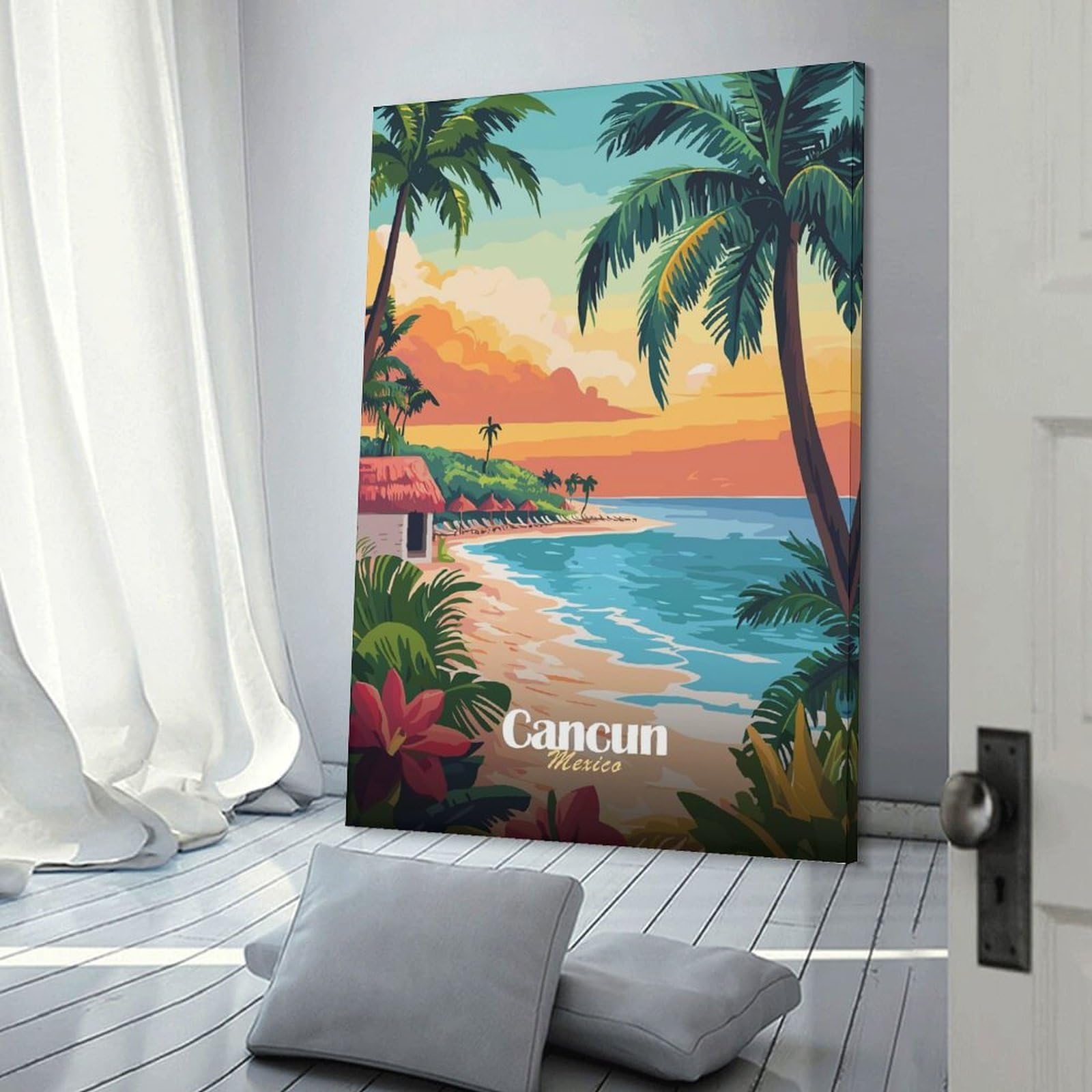 Junmoney Cancun Beach Sunset Home Decor Wall Art, 12x18inch(30x45cm), for Wall Displays, Bedrooms Or Room Updates, Ideal for Building A Coordinated Art Wall
