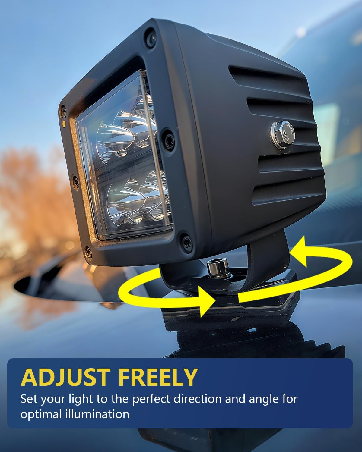 Hood Light Mount Brackets 5-Point Lockdown Aluminum Ditch Light Pod & LED Bar Mount No Drilling Universal Hood Hinge Brackets for Truck Jeep SUV 2PCS Black