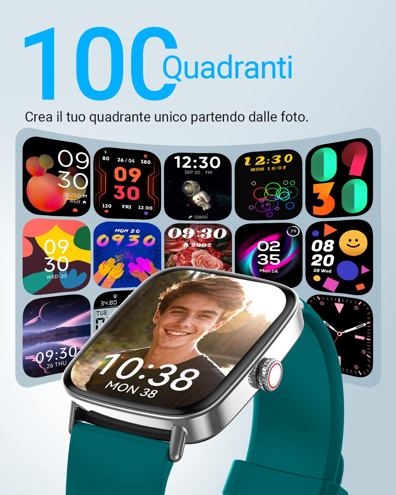 Tisoutec Smartwatch Con 2 Cinturini | 1,83" | Chiamate E WhatsApp | 123 Modalità Sportive | Cardio, Pressione, SpO2 | Batteria 250mAh | IP68