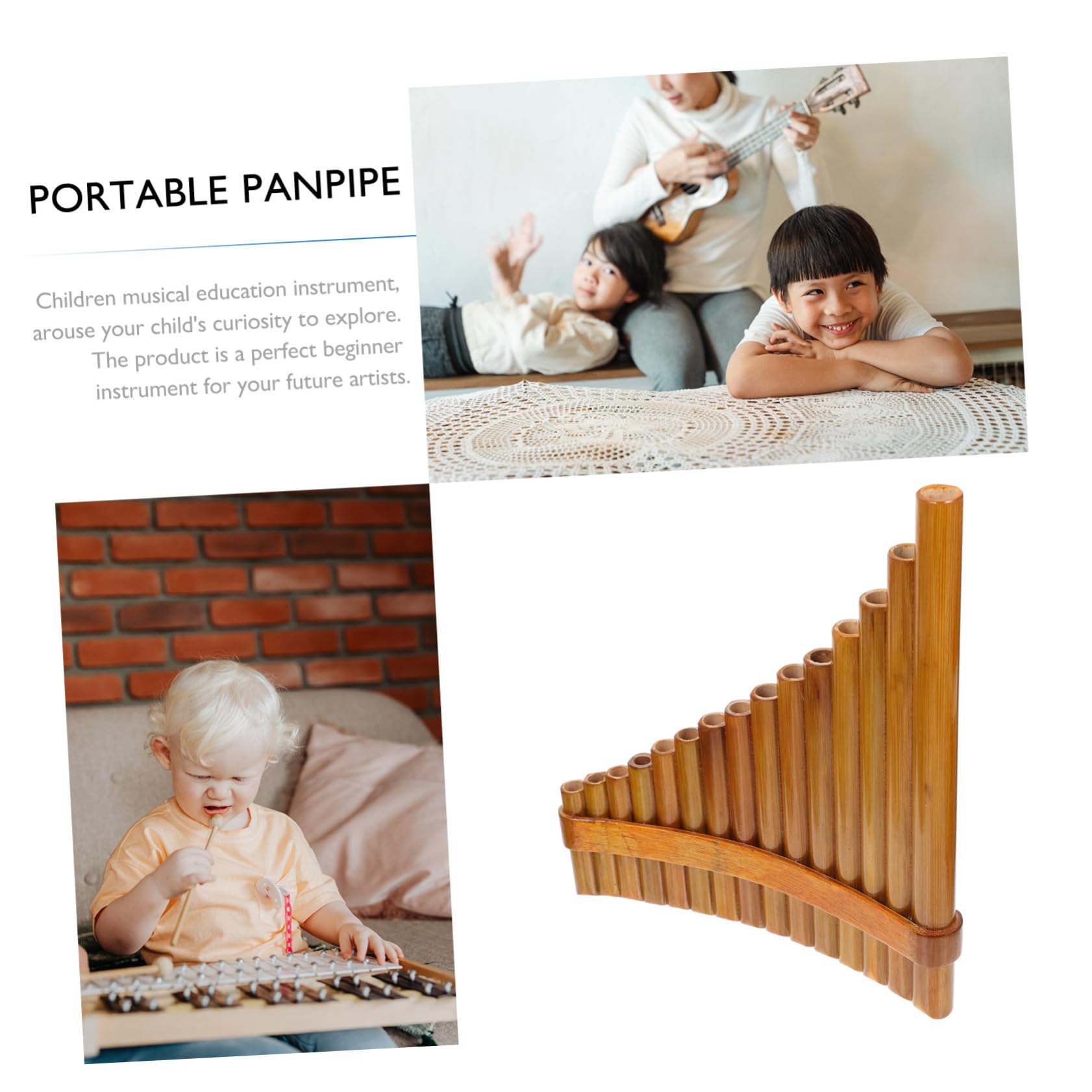 NOLITOY Rohr Panflöte Links Holzfarbe Traditionelles Musikinstrument für Anfänger und Schüler Präzise Tonlöcher Robust und Lehrreich für Musikförderung