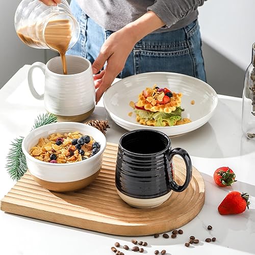 Miniatura 18 de Hasense Juego de 2 tazas de café de 20 onzas, tazas de café de cerámica, taza de té grande con mango cómodo, juego de tazas de café negras