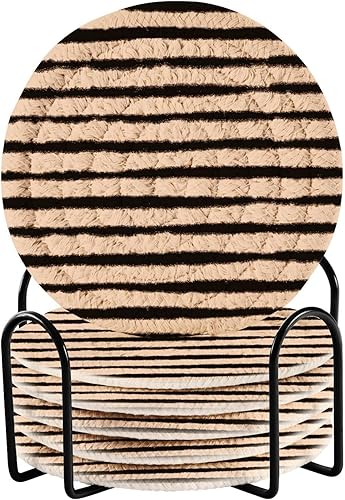 Drink Coasters Absorbent Set with Holder 6 Pack Coasters for Drinks Coasters Porta Vasos para Mesas Watercolor Brown Stripes