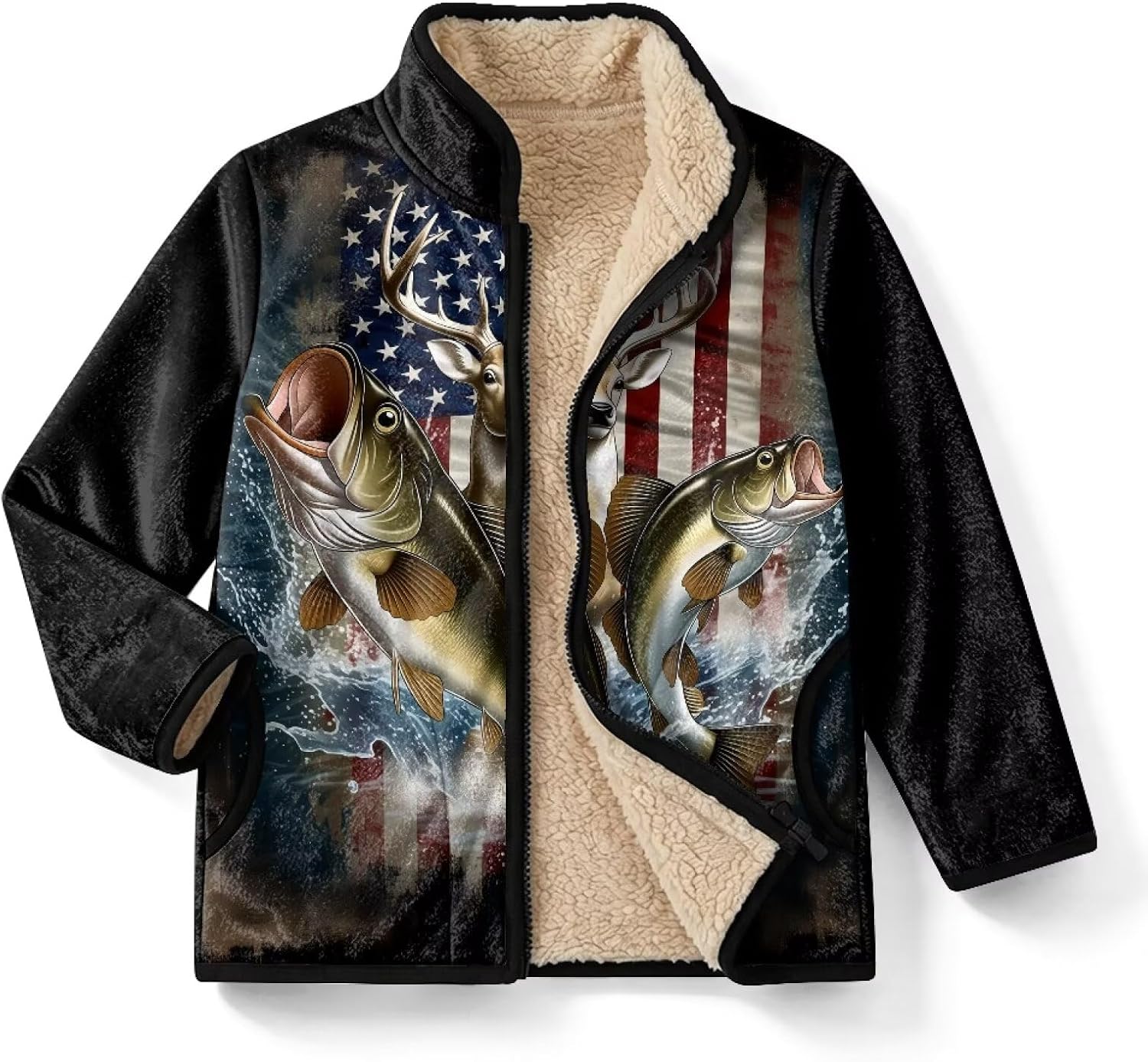 Uourmeti Long Sleeve Sherpa Fleece Lined Jacket with Pockets for Kids
