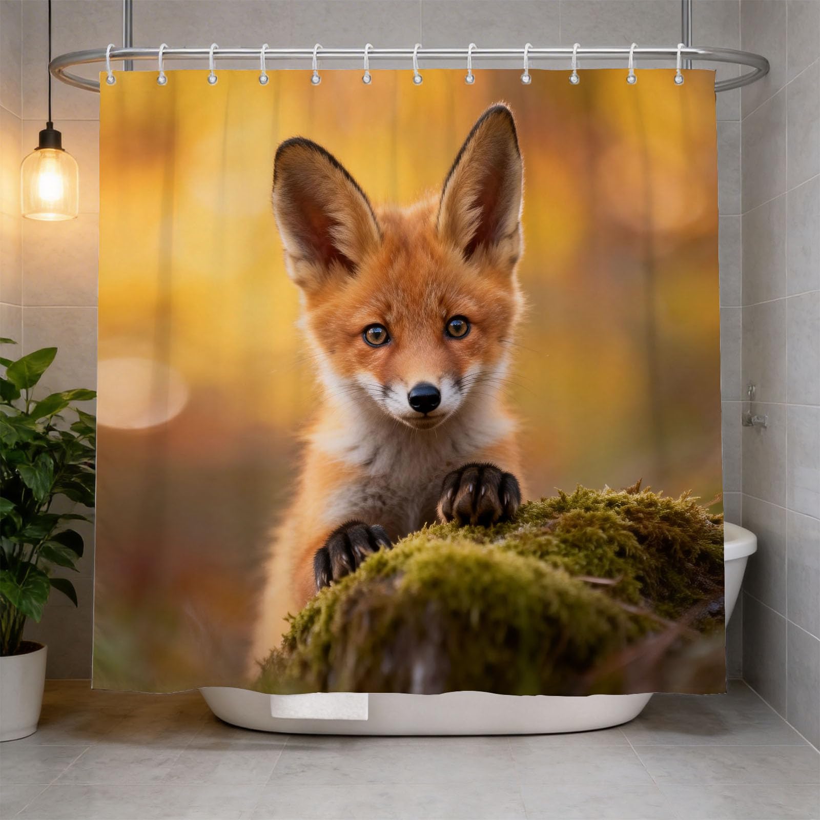 Hongduo 3D Red Fox Cub Shower Curtain for Stalls Bathtubs Wild Animals Bathroom Decor Shower Curtain Set Polyester Fabric Waterproof 200x200cm/79X79 Inch with Hooks