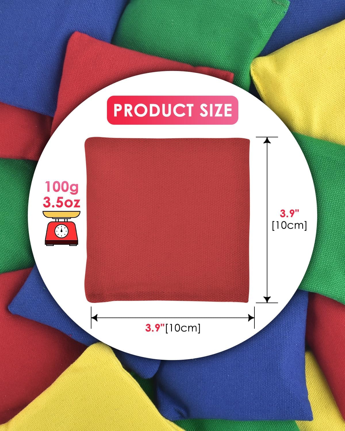 TINDTOP Bean Bags for Tossing(3.9 * 3.9inch, 100g/3.5oz), 16 Pack Cornhole Outdoor Toss Gaming Colorful Canvas Bean Bags Carnival Games Kids Beanbags Throwing Games