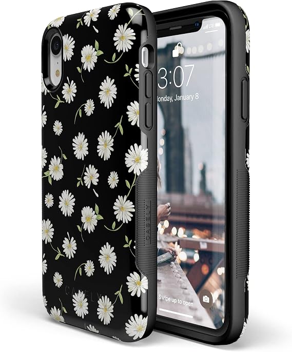 Casely iPhone XR Case | Daisy Daydream | Black Floral | Bold Protective Design