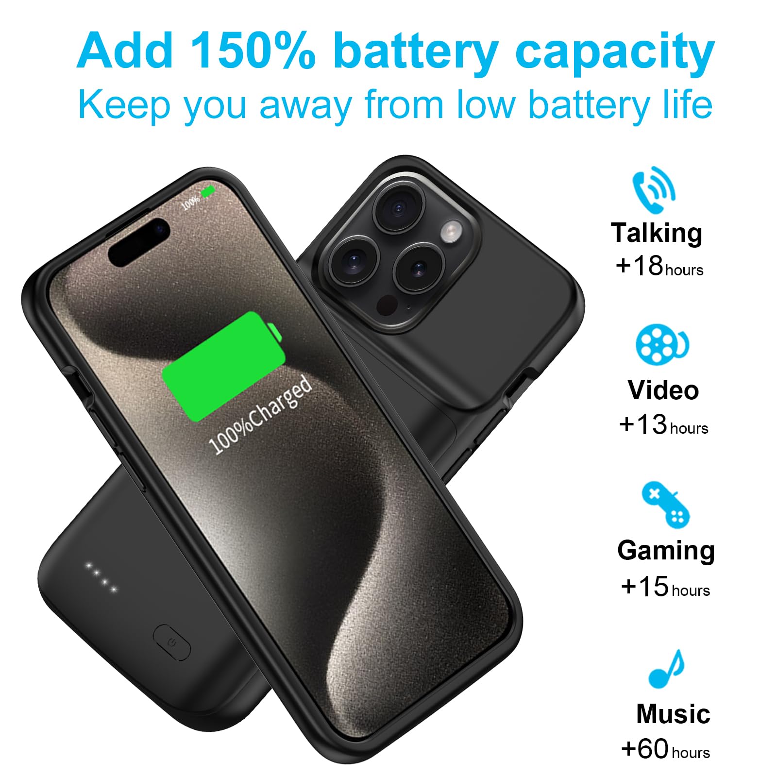 Funda de batería para iPhone 15 Pro Max, 13800 mAh, recargable, inteligente, funda de carga extendida compatible con iPhone 15 Pro Max (batería de respaldo de 6.7 pulgadas, color negro)