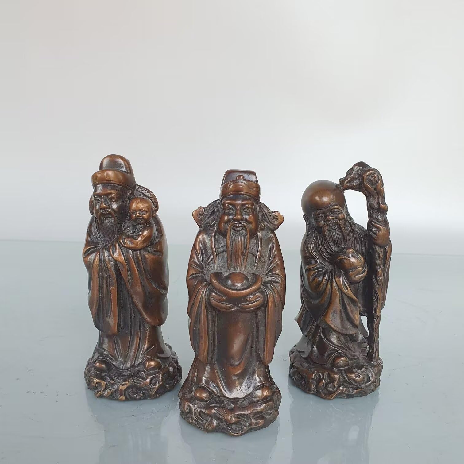 Dytartzx Pure Copper Fu Lu Shou Three-Star Statue Chinese Celestial Fu Xing Shou xing Lu Xing Home furnishings, 6 * 6 * 13cm1.5kg