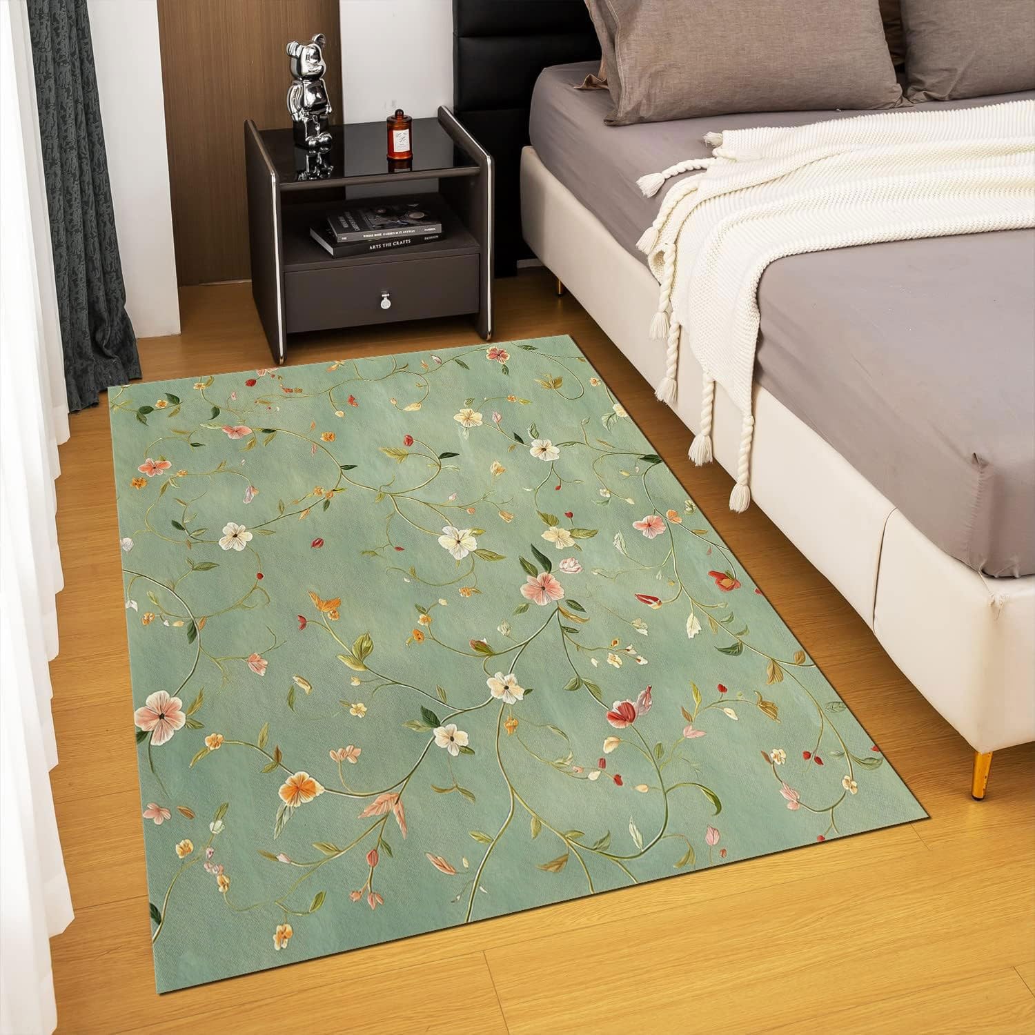 Tappeto Salotto Pelo Corto 80x150cm Elegante Trama Floreale di Vite Moderni Tappeto Camera da Letto Lavabile, Verde Salvia Tappeti Grandi Morbido Antiscivolo e Resistente All'usura