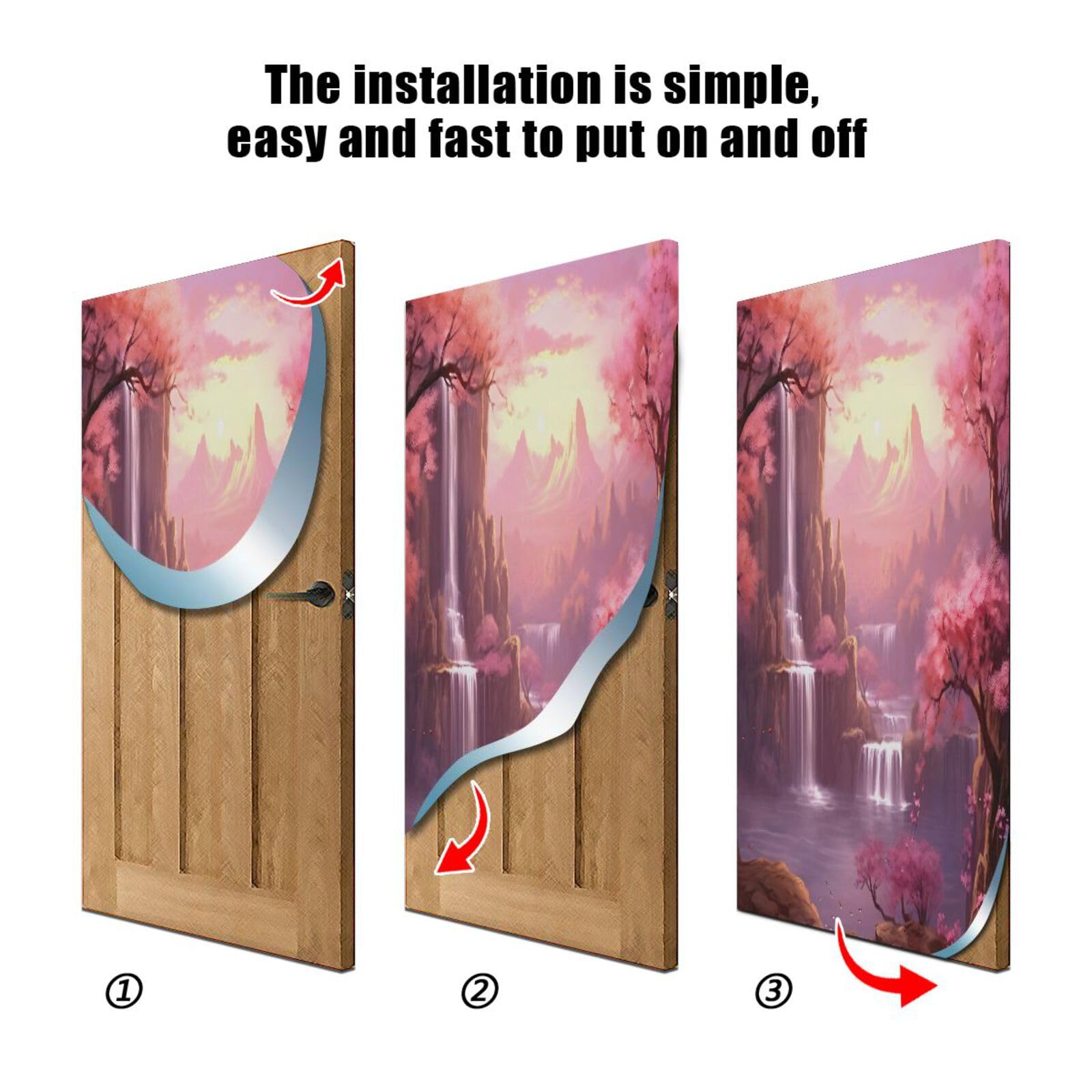 FLildon Pink Landscape Waterfall Door Cover Decoration, Party Accessory Porch Decor for Festive Ornament Room Door Covers 35 x 79 Inch