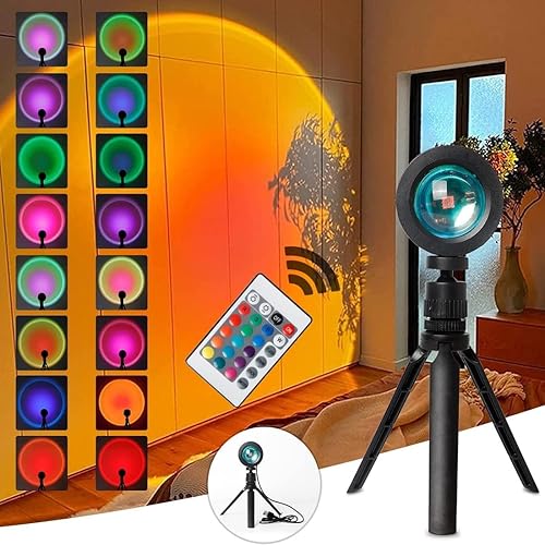 Miniatura 7 de Proyección inteligente de lámpara de puesta de sol, 16 colores LED arco iris, luz nocturna colorida lámpara de luz solar LED lámpara de proyección