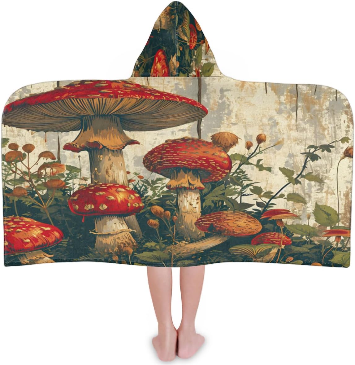 Pardick Kids Bath Towel Retro Mushroom Beach Towel with Hood Pool Cover Up for Girls Boys Soft Absorbent Hooded Bath Towel Toddler Towels for Beach, Pool