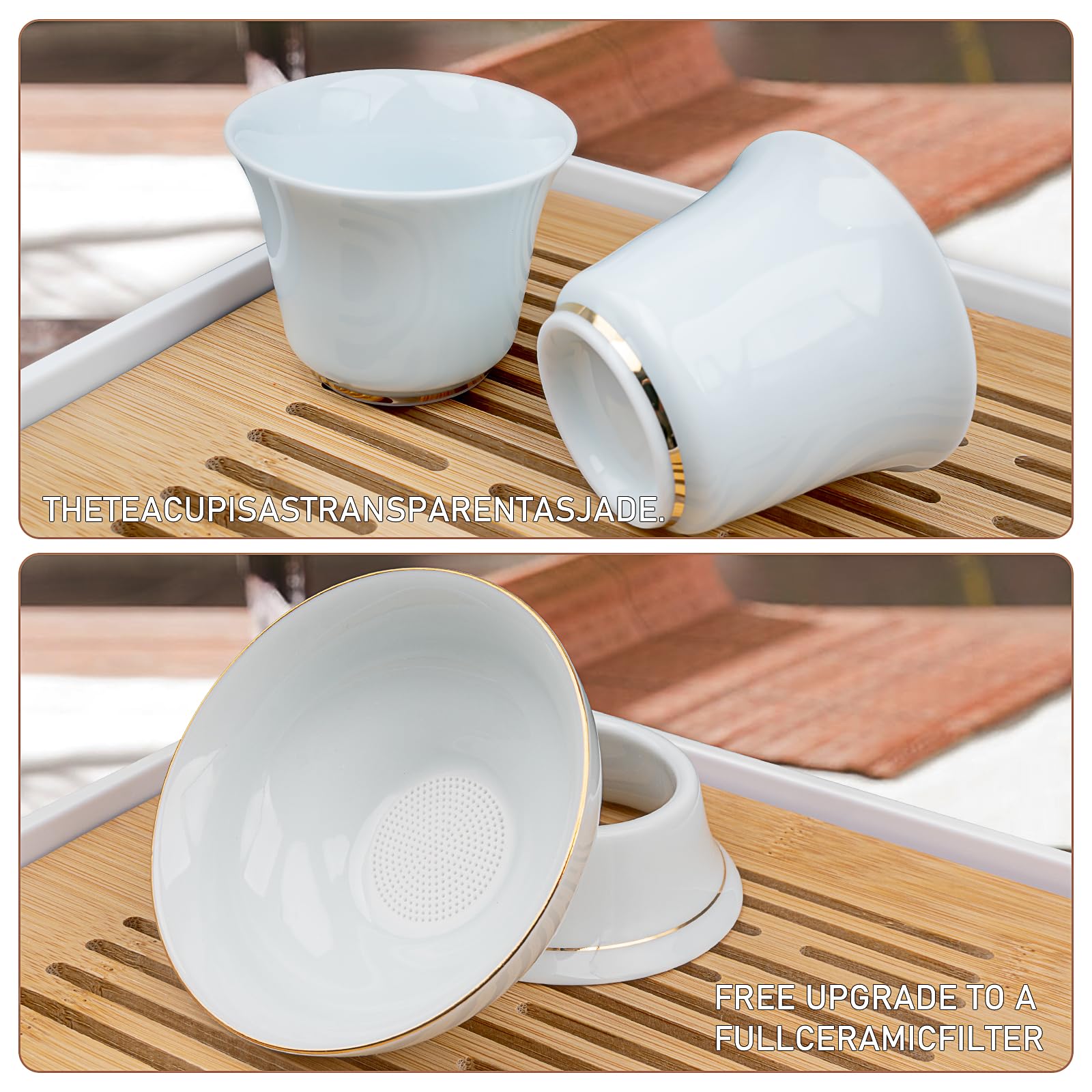 Japanisches Teeservice für 6, Tragbares Chinesisches Gongfu-Teeset 14 Stück Porzellan Teekanne Set Gongfu Teeservice inklusive Teetablett und Sieb für zu Hause,als Geschenk,Büro
