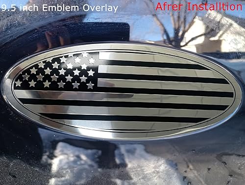 Miniatura 6 de 2 piezas de repuesto de 9.5 pulgadas para Ford F150 Emblema Overlay Rejilla DelanteraPuerta Trasera de Aluminio Oval Bandera Americana Insignia para