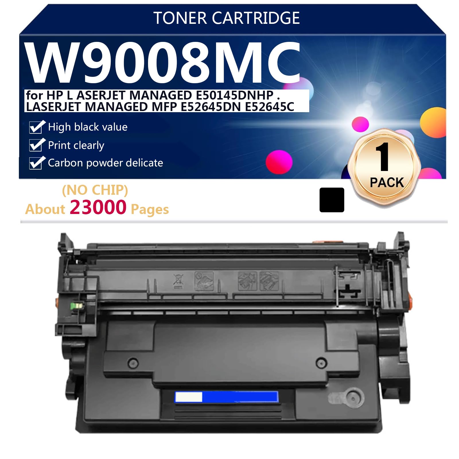 W9008MC Cartouches de Toner Compatibles pour HP LaserJet Managed E50145DN MFP E52645DN E52645C Imprimantes, Grande Capacité, 23000 Pages, Claires et Durables,Black
