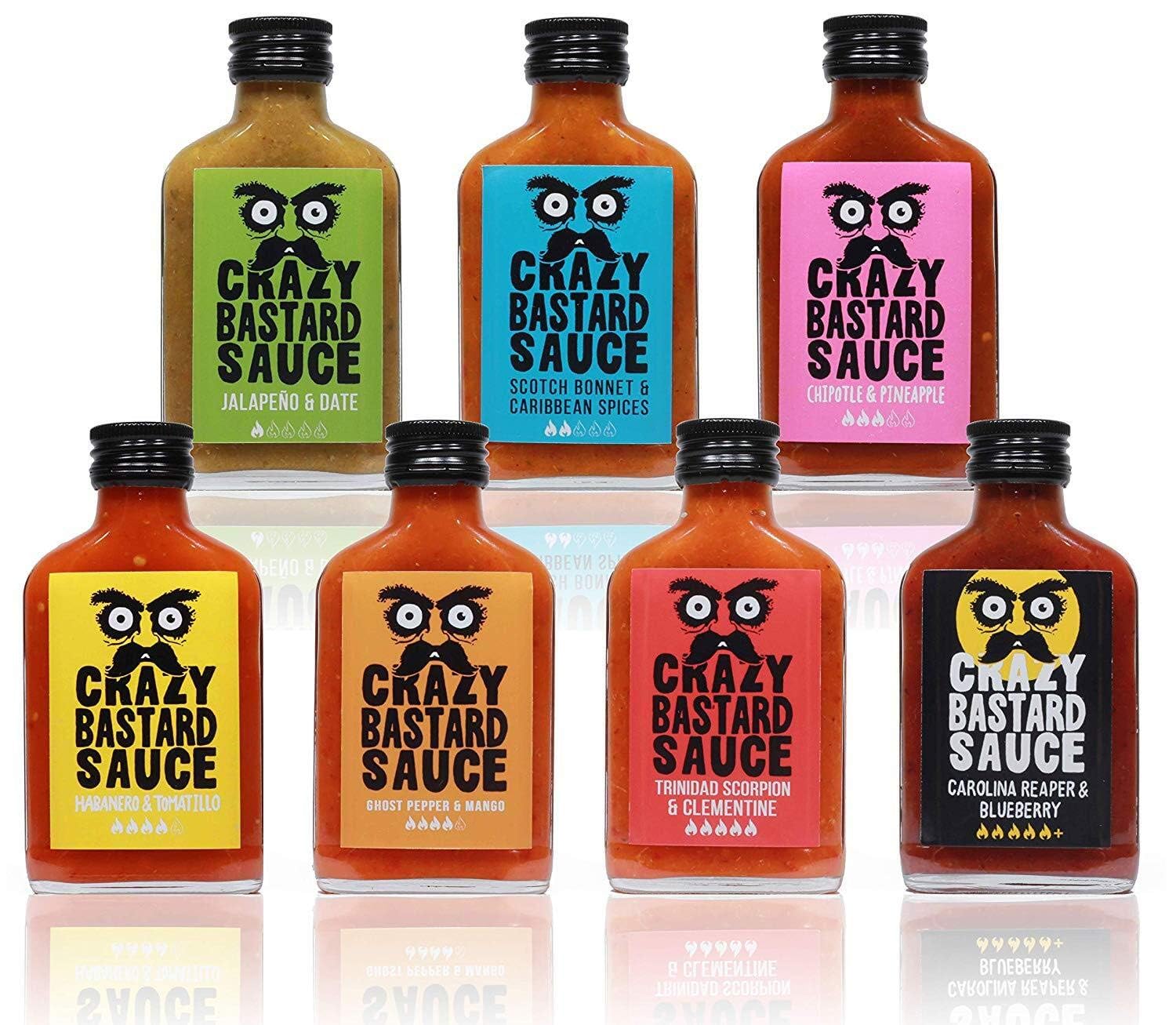 Crazy B Sauce - 7er Bundle mild to extremely hot chilli sauce (7 x 100ml bottle) - Set de regalo para los amantes de la barbacoa y el chilii