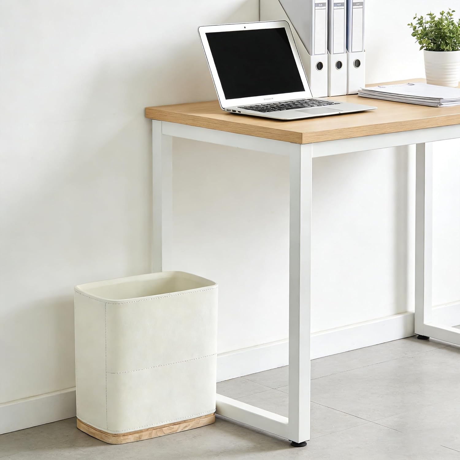 Polytree Bathroom Trash Can 1.8 Gallon(7 Liter) Small Kitchen Garbage Can,Decor Wastebasket for Bedroom Office,Resin Hand-Carved Leather Beige