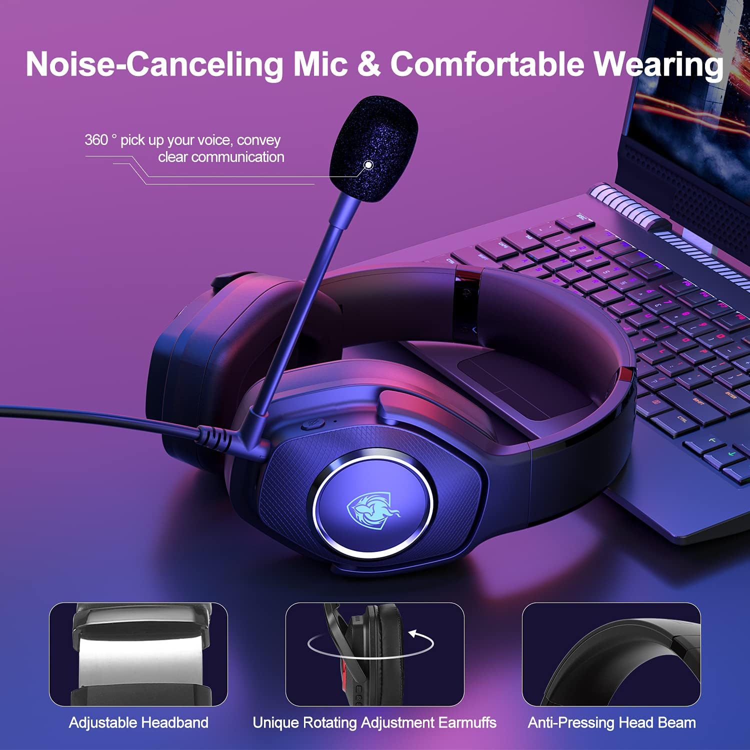 YOTMS Gaming Headset for PS5, PS4, PC, Switch, Xbox One, Wireless Over Ear Bluetooth Headphones for Laptop Phone Tablet, Q8 2-in-1 Gamer Headphones with Detachable Noise Canceling Mic, Low Latency