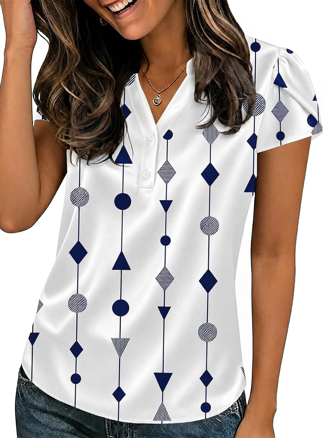 Yousify Women Satin Blouse for Women Business Tops Cap Sleeve V Neck Outfit Tshirt Silk Shirt Summer Clothes