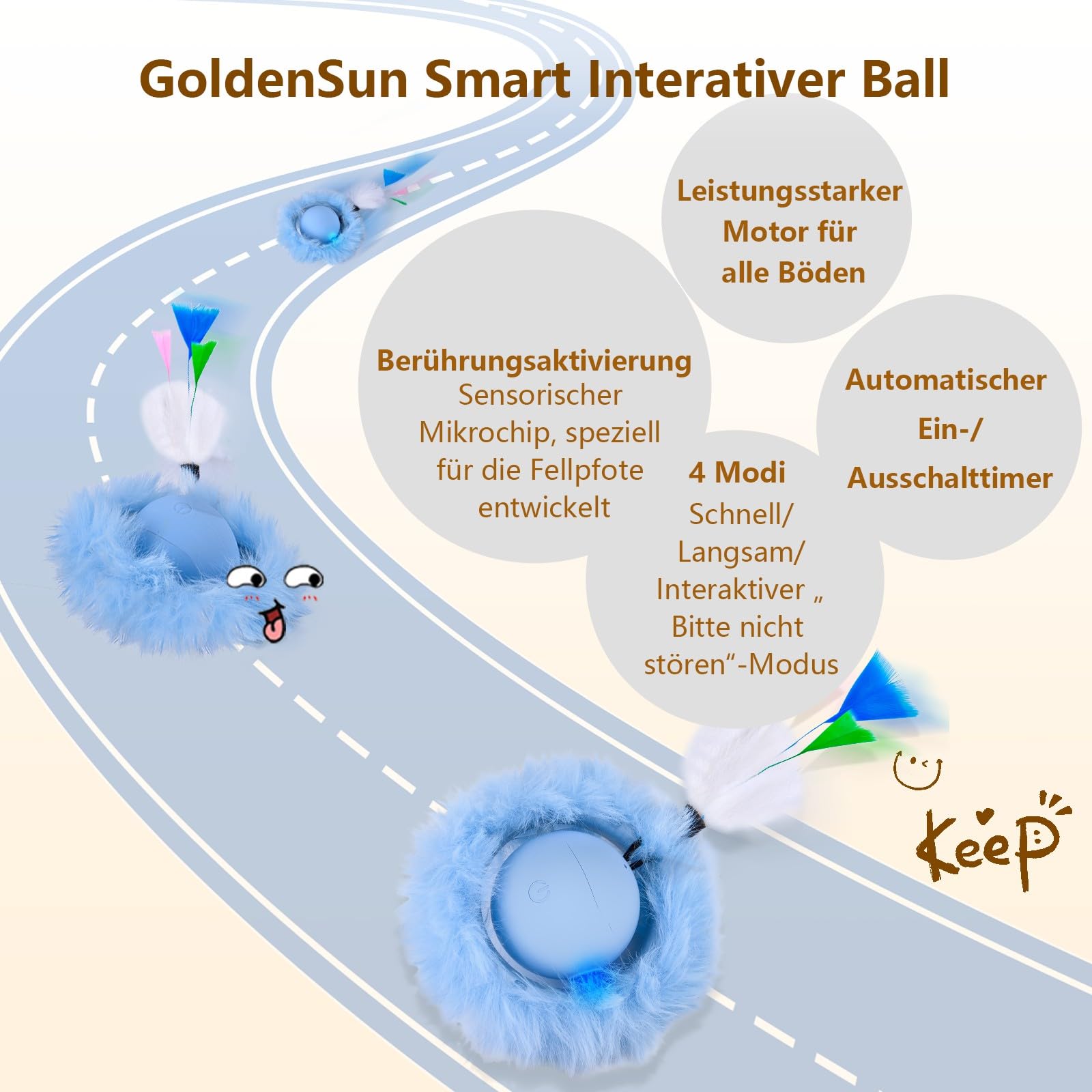 GoldenSun Juguete para Gatos, Bola Móvil Activada por el Movimiento, Color Azul, Juego de 5 Agujeros para Esconder Gatos en Interiores