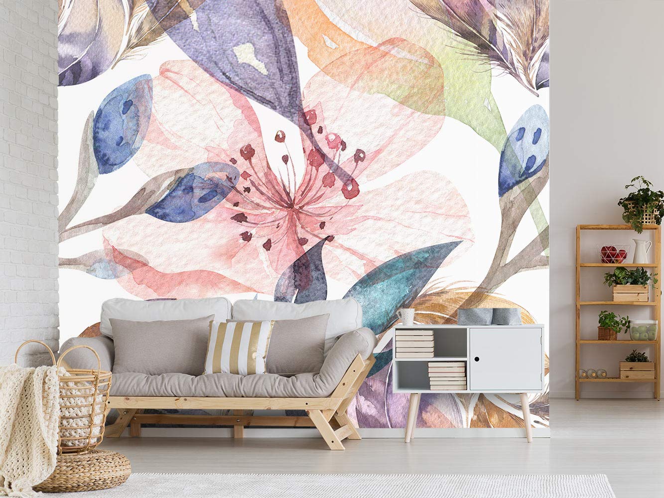 Oedim Fotomural Vinilo para Pared Flores Acuarelas | Fotomural para Paredes | Mural | Fotomural Vinilo Decorativo |350 x 250 cm | Decoración comedores, Salones, Habitaciones