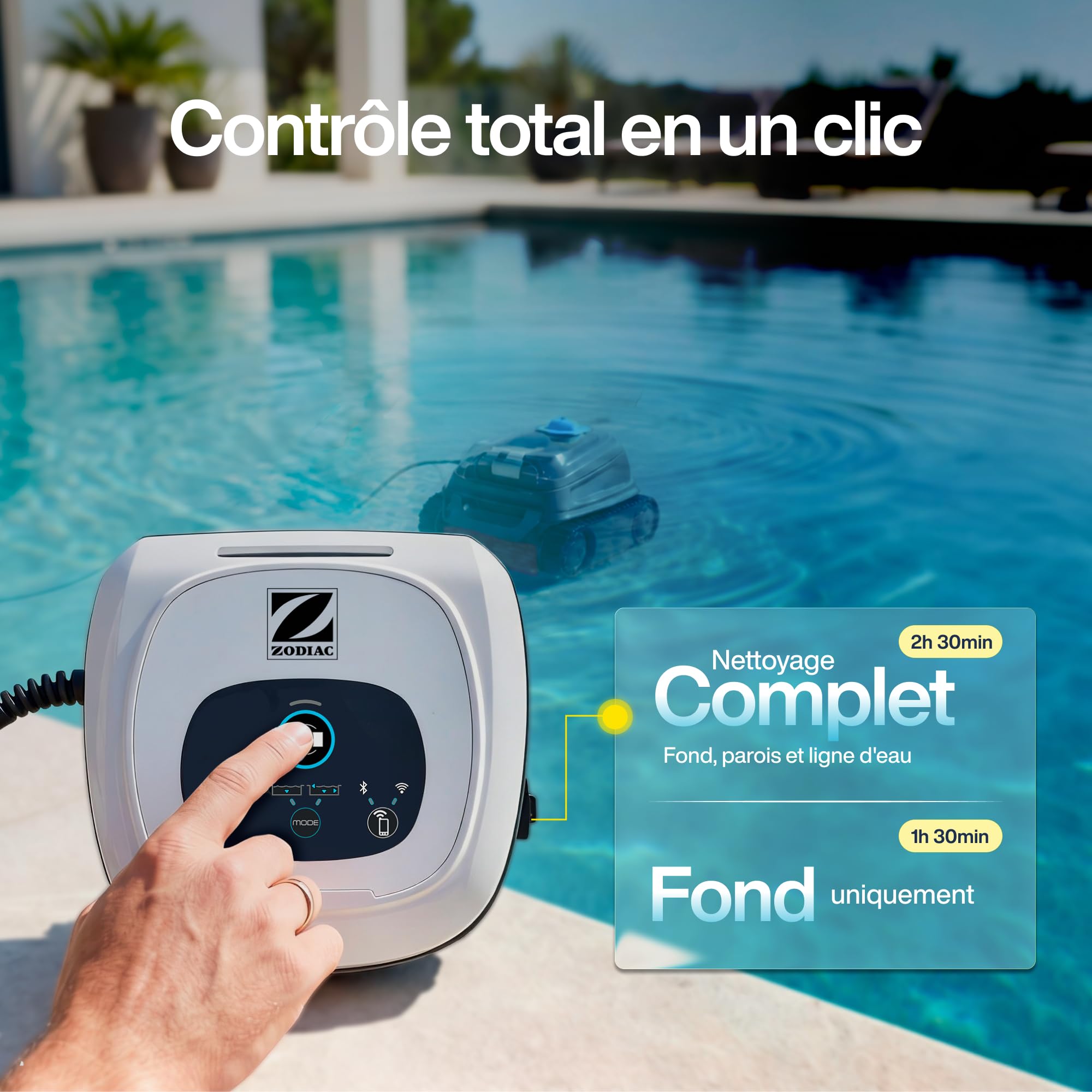 Robot Piscine électrique CNX 30 IQ Zodiac pour Piscine jusqu'à 12x6 m, Nettoyage Fond, parois et Ligne d'eau. Contrôle Via app. Inclus câble 18m, Double Filtration et boîtier de Commande.