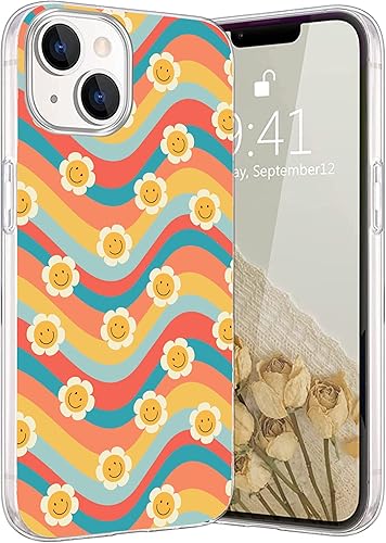 Miniatura 6 de Funda compatible con iPhone 13  Indie Smile Face Flower Daisy Hippie Retro 90s Naranja Estética Elegante Duradera Protección de Cuerpo Completo