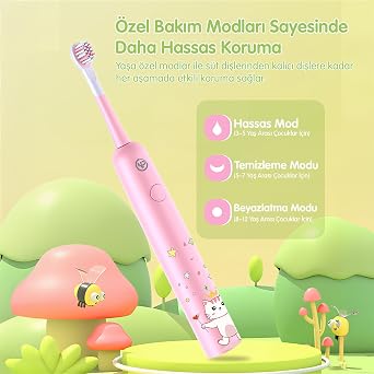 NPO Nicefeel X500 Çocuklar için Dakikada 39600 Titreşim,Şarjlı Sonic Profesyonel Diş Fırçası (Pembe)