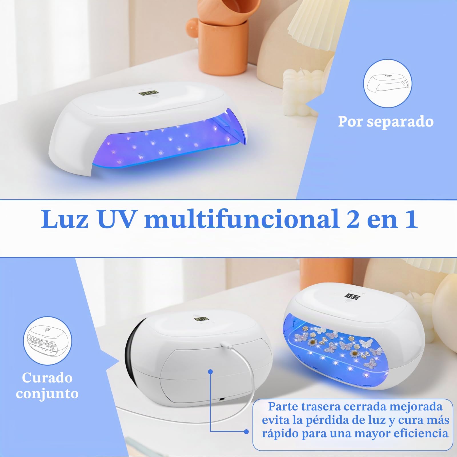 Lámparas de Curado UV de Resina de Doble Cara,Puede Utilizarse por Separado,Lámpara de Resinas UV de Curado Rápido de 60W con Pantalla LED,Para el Curado de Resinas,Fabricación de Joyas