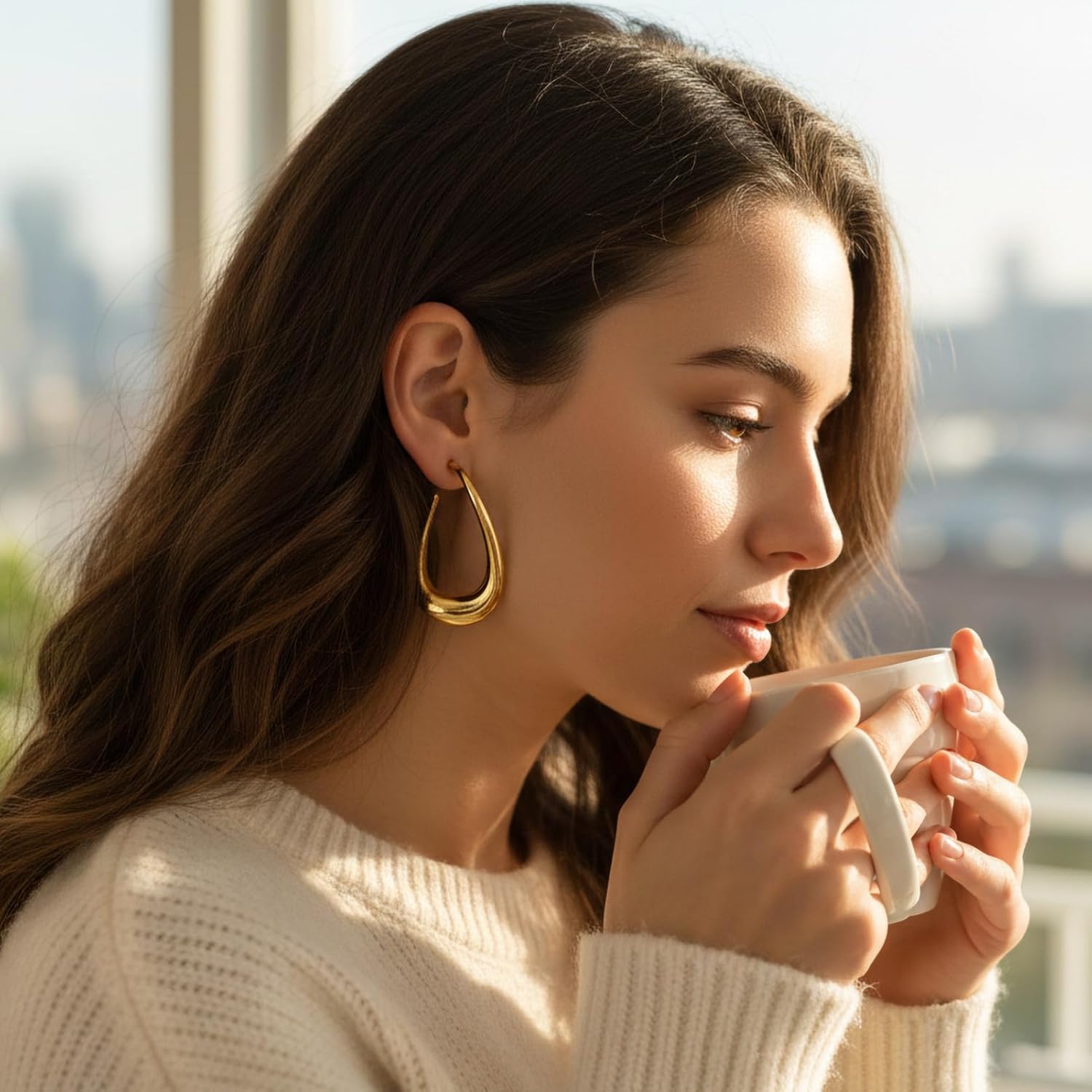 Twisted Teardrop Earrings Chunky Gold Hoop Earring for Women 14K Gold Plated Large Drop Dangle Earrings Big Statement Hoops Unique Oval Fashion Jewelry Gift - Image 6