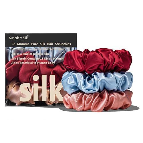 Suncdelv Seda, coleteros 100% seda para el cabello, lazos para el cabello de 22 momme para antiarrugas y roturas, accesorios naturales para el Azul