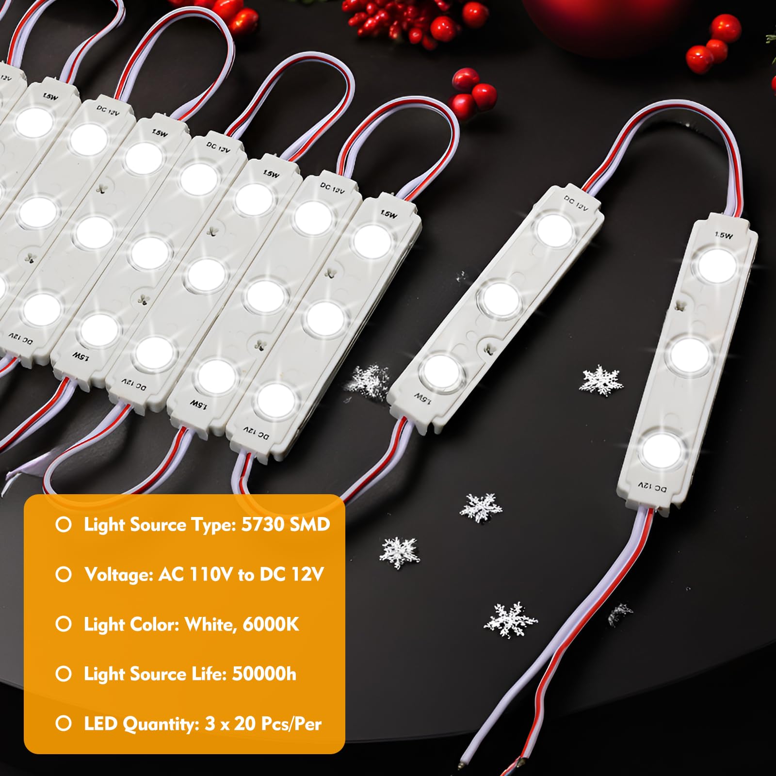 Dcocdeely 120 Pcs LED Module Replacement Lights for Inflatables, White 6500K 5730 SMD 150LM Per LED Module Christmas Inflatables Light for Letter Sign with Tape Adhesive Backside (120)