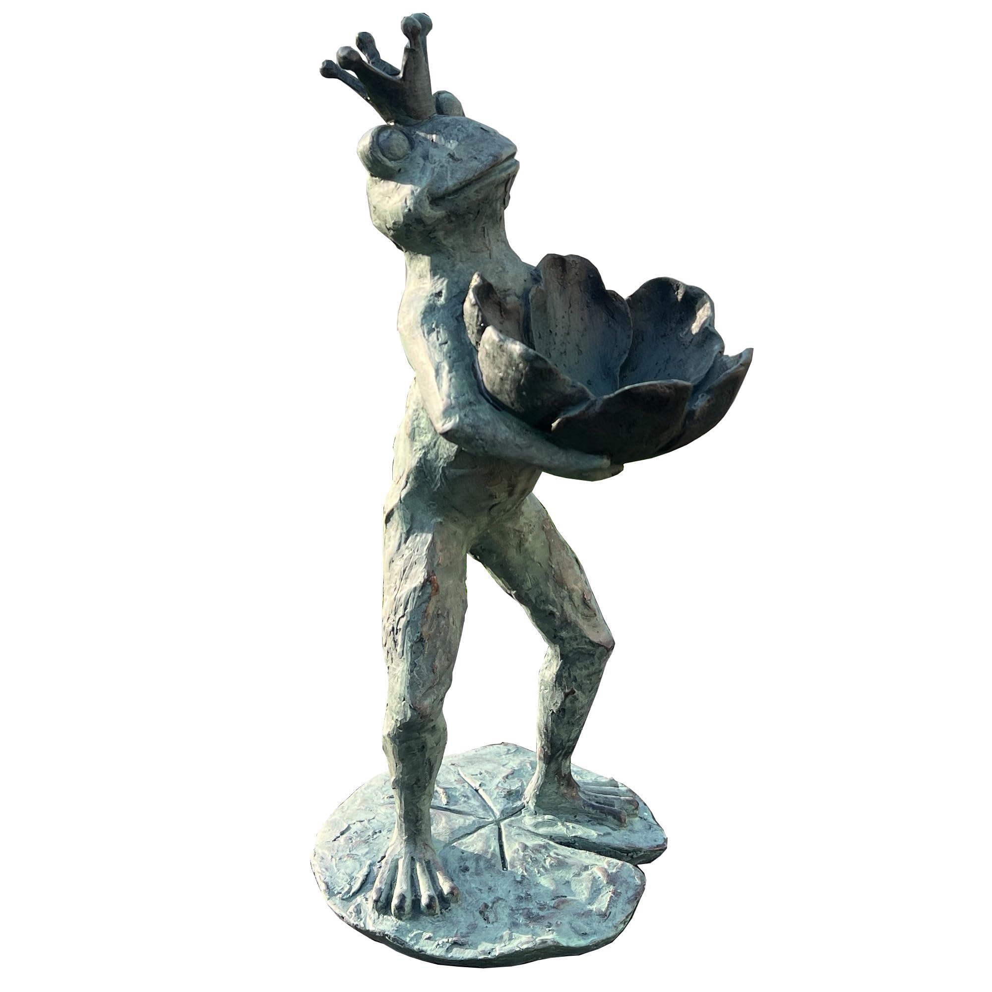 Alfie Francis Green 38Cm Tall Resin Frog In Crown Bird Feeder Garden Ornament/Statue