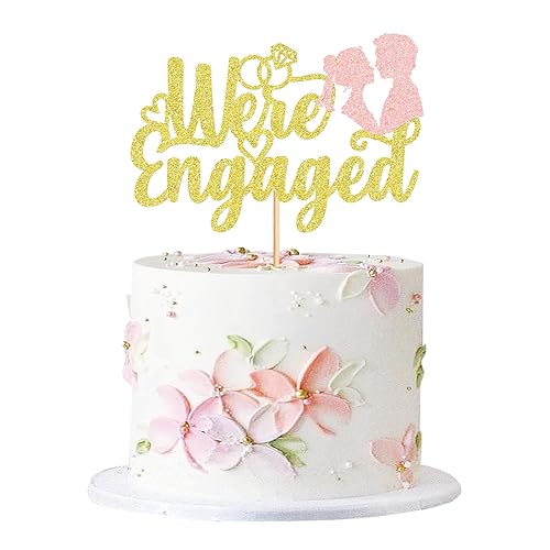 Ercadio 1 paquete de decoración para tartas con purpurina dorada con anillo de despedida de soltera, decoración para bodas, compromisos, fiestas