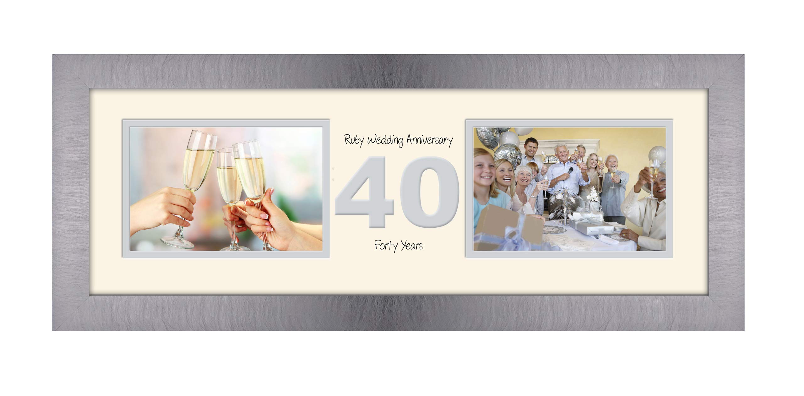 Photos In A Word Brushed Silver Finish Frame Cream Mount Grey Inside 40Th Anniversary Photo Frame Ruby Wedding Fortieth Gift Takes Two 6”X4” Landscape Photos 1234A (Brushed Silver Finish Frame Cream Mount Grey Inside)