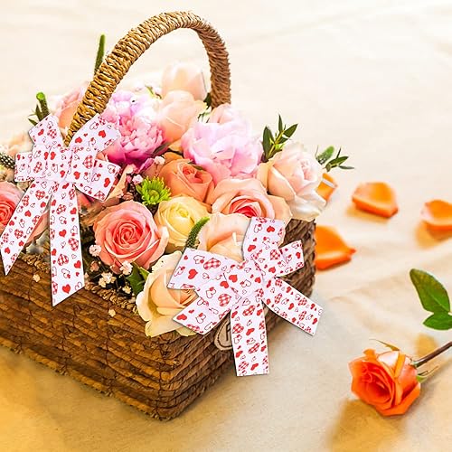 Miniatura 5 de Threetols 2 lazos de San Valentín para corona, lazos de corona de corazón blanco, lazos de corazón rojo, decoración romántica, lazos de aniversario