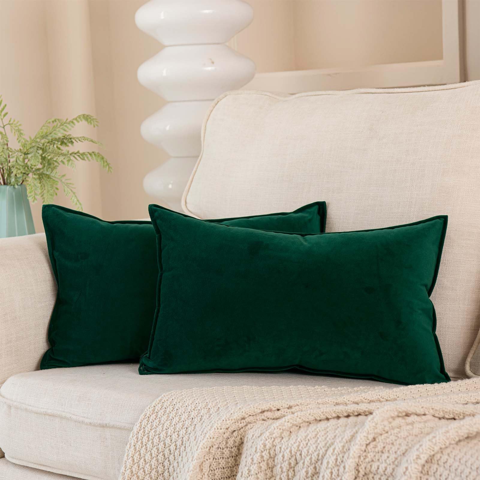 JUSPURBET Dark Green Decorative Pillow Covers 16x24 Set of 2 Throw Pillow Covers for Couch Sofa Bed Cozy Velvet Lumbar Cushion Covers Cases with Hidden Zipper for Living Room Home Decor โ image 1