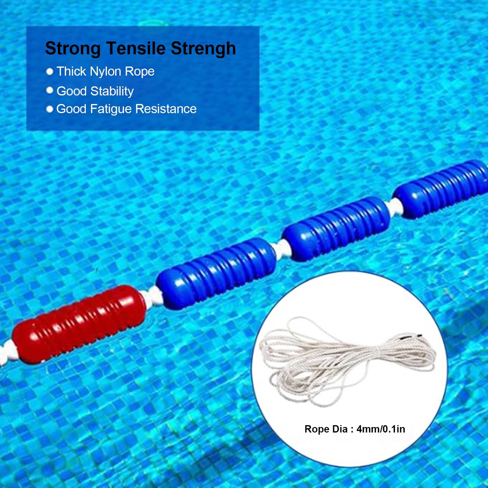 QINGYAN Sicherheitsseil Mit Schwimmenden Bojen, Trennleine, Absperrung Gefährlicher Bereiche, Wettkampf-Trennleine Mit 2 Haken(6cm Diameter,10m)